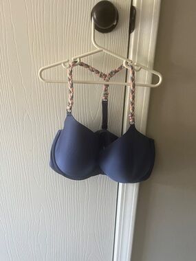 PINK Victoria's Secret Navy Bra with Braided Pink-Navy Straps
